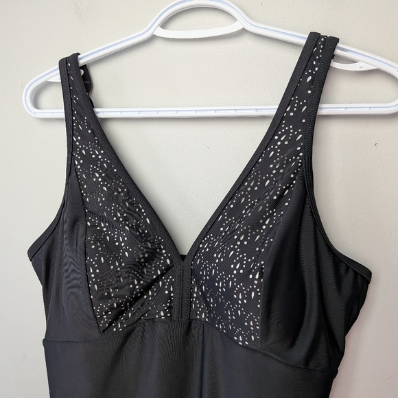 KRISTA One Piece Bathing Suit Women Size 16  Black With White Details On Breast - Picture 2 of 8